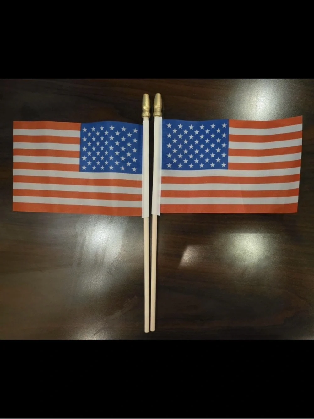 NWT! Set of 2 American Flags with Wood pole